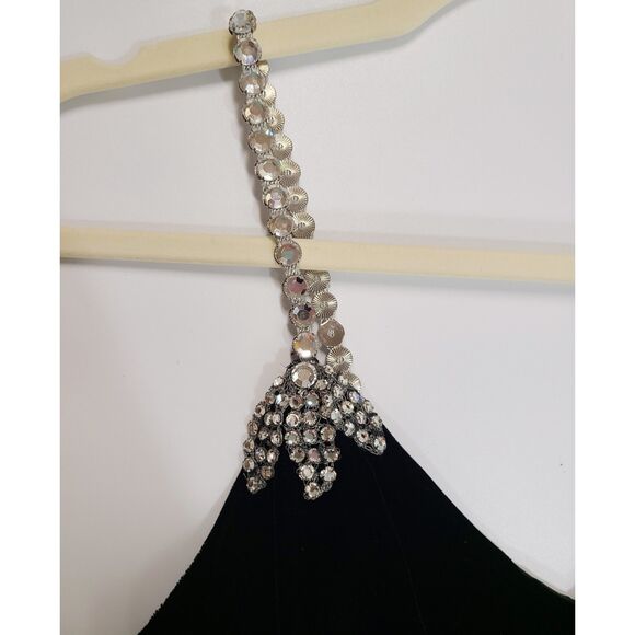 Vintage Suzy Perette Black Velvet Rhinestone Maxi Gown Holiday Size 10 Made USA - Picture 2 of 11